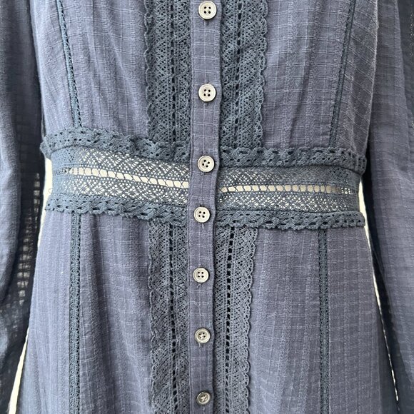 $375 NWT La Vie Blue Midnight Navy Ribbon Embroidered LS Dress size Medium - Picture 9 of 9